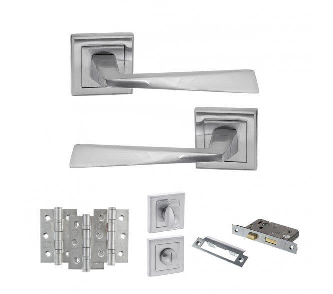 STATUS California Door Handle Bathroom Pack (3 Ball Bearing Hinges x3) - Satin Chrome