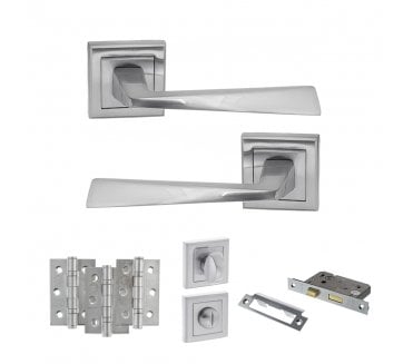 STATUS California Door Handle Bathroom Pack (3 Ball Bearing Hinges x3) - Satin Chrome