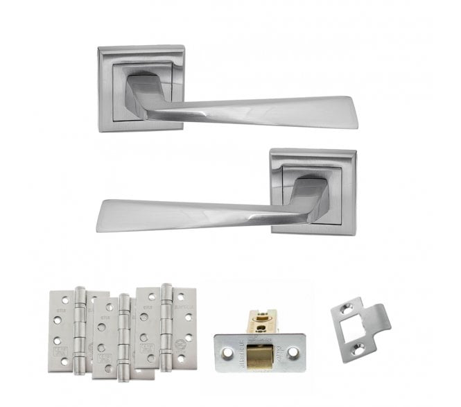 STATUS California Door Handle Latch Pack (4 Fire Rated Hinges x3) - Satin Chrome