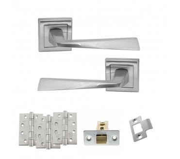 STATUS California Door Handle Latch Pack (4 Fire Rated Hinges x3) - Satin Chrome