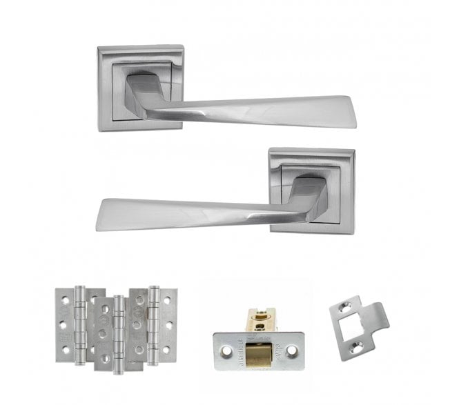 STATUS California Door Handle Latch Pack (3 Ball Bearing Hinges x3) - Satin Chrome