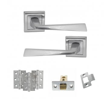 STATUS California Door Handle Latch Pack (3 Ball Bearing Hinges x3) - Satin Chrome
