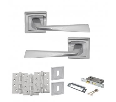 STATUS California Door Handle Lock Pack (4 Fire Rated Hinges x3) - Satin Chrome