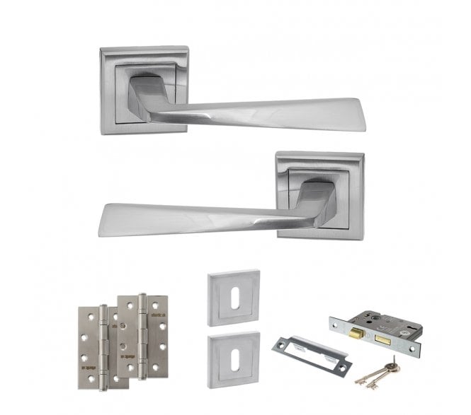 STATUS California Door Handle Lock Pack (4 Slim Knuckle Hinges x2) - Satin Chrome