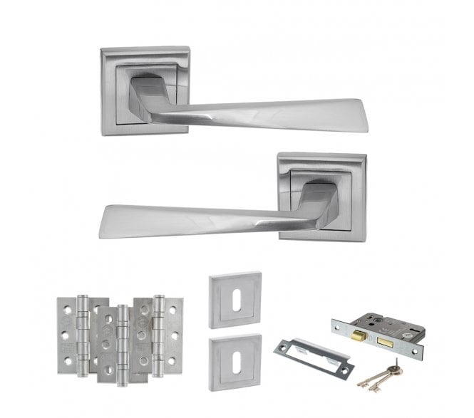 STATUS California Door Handle Lock Pack (3 Ball Bearing Hinges x3) - Satin Chrome