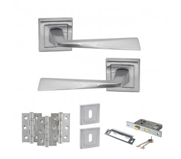 STATUS California Door Handle Lock Pack (3 Ball Bearing Hinges x3) - Satin Chrome