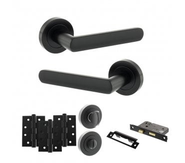 STATUS Carolina Door Handle Bathroom Pack (4 Fire Rated Hinges x3) - Matt Black
