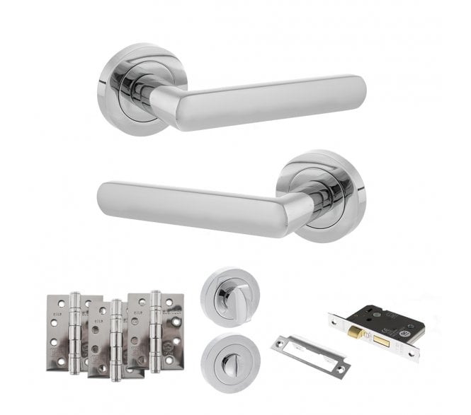 STATUS Carolina Door Handle Bathroom Pack (4 Fire Rated Hinges x3) - Polished Chrome