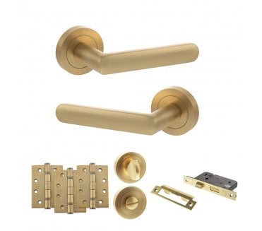 STATUS Carolina Door Handle Bathroom Pack (4 Fire Rated Hinges x3) - Satin Brass