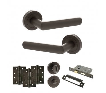 STATUS Carolina Door Handle Bathroom Pack (4 Fire Rated Hinges x3) - Urban Dark Bronze