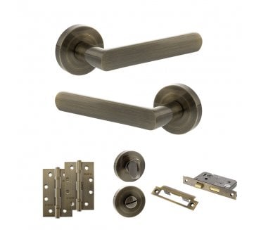 STATUS Carolina Door Handle Bathroom Pack (4 Slim Knuckle Hinges x2) - Antique Brass