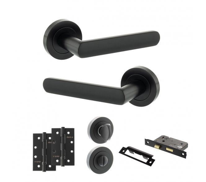 STATUS Carolina Door Handle Bathroom Pack (4 Slim Knuckle Hinges x2) - Matt Black