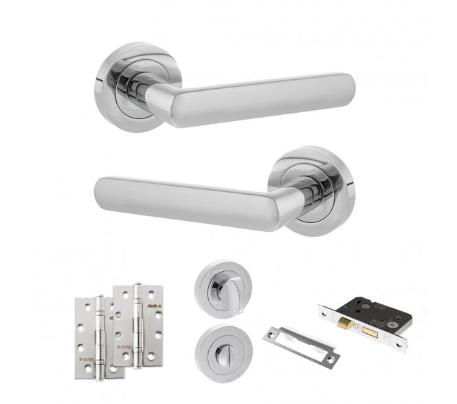 STATUS Carolina Door Handle Bathroom Pack (4 Slim Knuckle Hinges x2) - Polished Chrome
