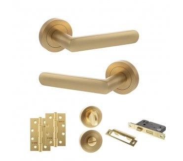 STATUS Carolina Door Handle Bathroom Pack (4 Slim Knuckle Hinges x2) - Satin Brass