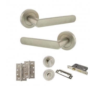 STATUS Carolina Door Handle Bathroom Pack (4 Slim Knuckle Hinges x2) - Satin Nickel