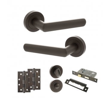 STATUS Carolina Door Handle Bathroom Pack (4 Slim Knuckle Hinges x2) - Urban Dark Bronze