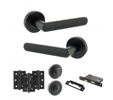STATUS Carolina Door Handle Bathroom Pack (3 Ball Bearing Hinges x3) - Matt Black