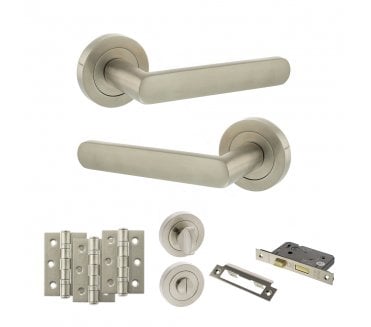 STATUS Carolina Door Handle Bathroom Pack (3 Ball Bearing Hinges x3) - Satin Nickel