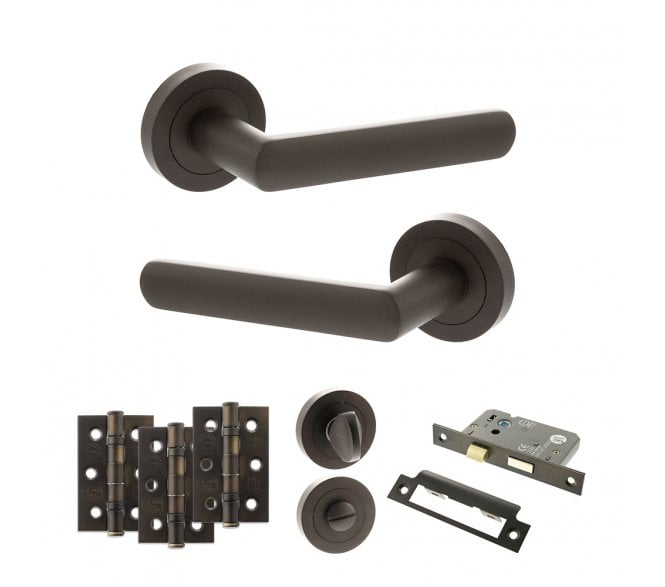 STATUS Carolina Door Handle Bathroom Pack (3 Ball Bearing Hinges x3) - Urban Dark Bronze