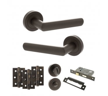STATUS Carolina Door Handle Bathroom Pack (3 Ball Bearing Hinges x3) - Urban Dark Bronze