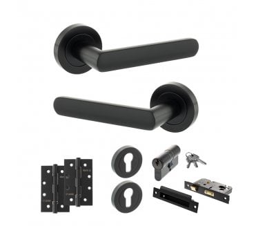 STATUS Carolina Door Handle Euro Profile Lock Pack (4 Slim Knuckle Hinges x2) - Matt Black