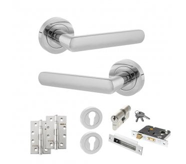 STATUS Carolina Door Handle Euro Profile Lock Pack (4 Slim Knuckle Hinges x2) - Polished Chrome