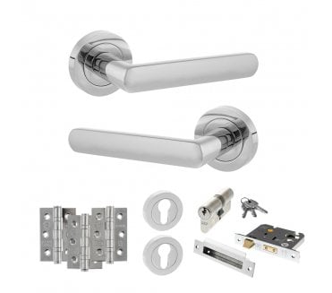 STATUS Carolina Door Handle Euro Profile Lock Pack (3 Ball Bearing Hinges x3) - Polished Chrome