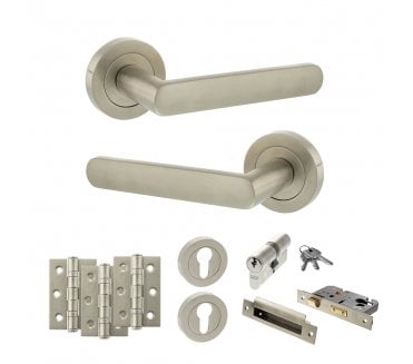 STATUS Carolina Door Handle Euro Profile Lock Pack (3 Ball Bearing Hinges x3) - Satin Nickel