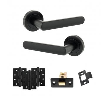 STATUS Carolina Door Handle Latch Pack (4 Fire Rated Hinges x3) - Matt Black
