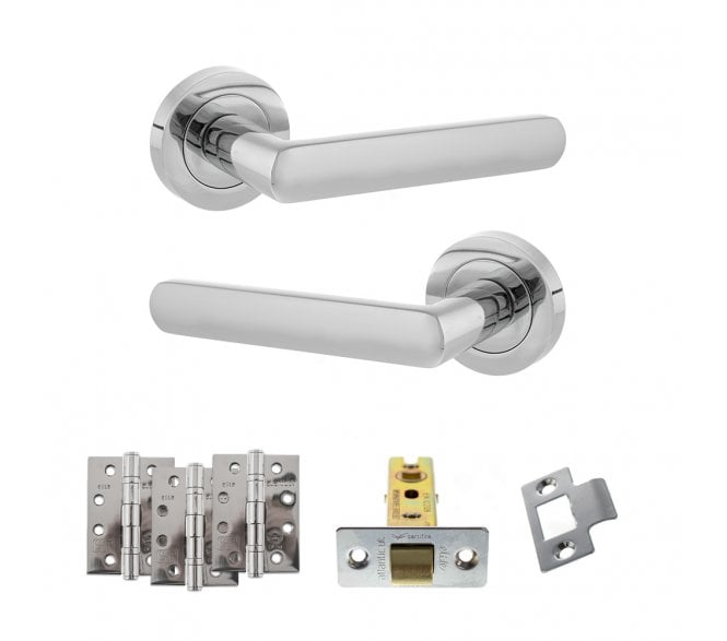 STATUS Carolina Door Handle Latch Pack (4 Fire Rated Hinges x3) - Polished Chrome