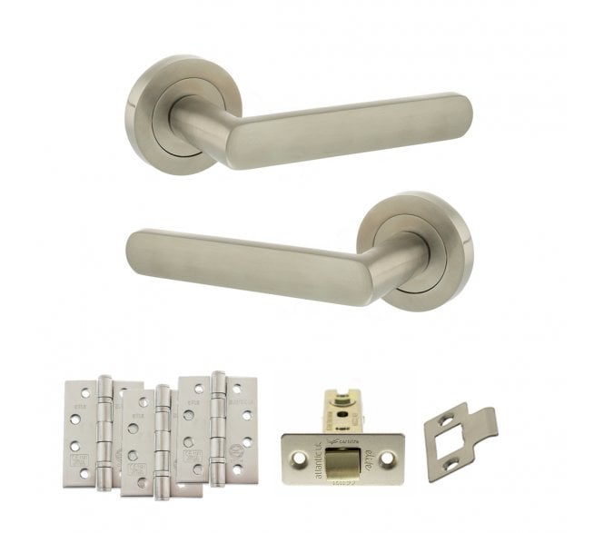 STATUS Carolina Door Handle Latch Pack (4 Fire Rated Hinges x3) - Satin Nickel