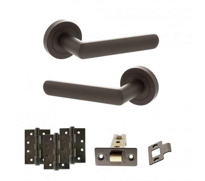 STATUS Carolina Door Handle Latch Pack (4 Fire Rated Hinges x3) - Urban Dark Bronze