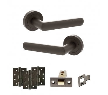 STATUS Carolina Door Handle Latch Pack (4 Fire Rated Hinges x3) - Urban Dark Bronze