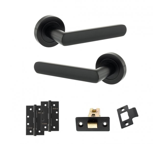 STATUS Carolina Door Handle Latch Pack (4 Slim Knuckle Hinges x2) - Matt Black