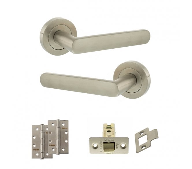 STATUS Carolina Door Handle Latch Pack (4 Slim Knuckle Hinges x2) - Satin Nickel
