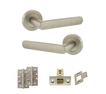 STATUS Carolina Door Handle Latch Pack (4 Slim Knuckle Hinges x2) - Satin Nickel