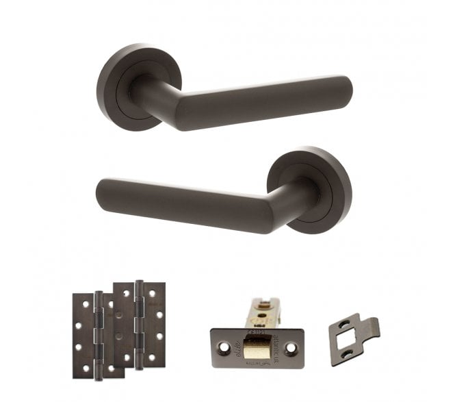 STATUS Carolina Door Handle Latch Pack (4 Slim Knuckle Hinges x2) - Urban Dark Bronze