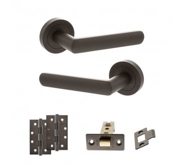 STATUS Carolina Door Handle Latch Pack (4 Slim Knuckle Hinges x2) - Urban Dark Bronze