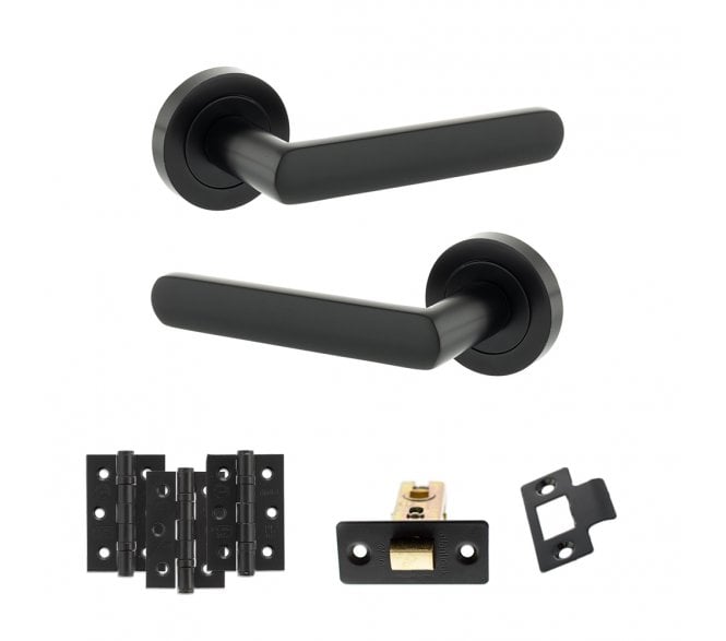 STATUS Carolina Door Handle Latch Pack (3 Ball Bearing Hinges x3) - Matt Black