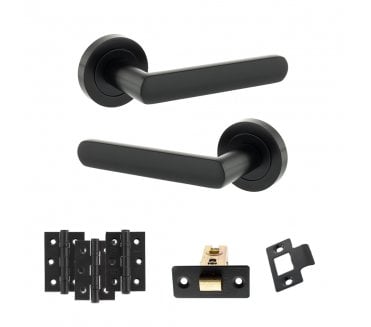 STATUS Carolina Door Handle Latch Pack (3 Ball Bearing Hinges x3) - Matt Black