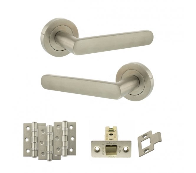 STATUS Carolina Door Handle Latch Pack (3 Ball Bearing Hinges x3) - Satin Nickel