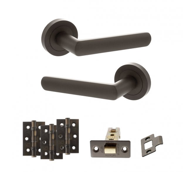STATUS Carolina Door Handle Latch Pack (3 Ball Bearing Hinges x3) - Urban Dark Bronze