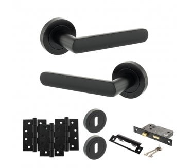 STATUS Carolina Door Handle Lock Pack (4 Fire Rated Hinges x3) - Matt Black