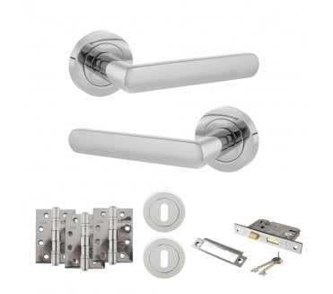 STATUS Carolina Door Handle Lock Pack (4 Fire Rated Hinges x3) - Polished Chrome
