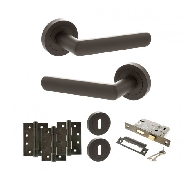 STATUS Carolina Door Handle Lock Pack (4 Fire Rated Hinges x3) - Urban Dark Bronze