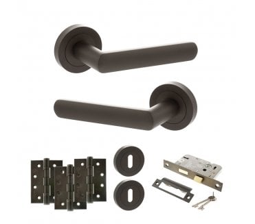 STATUS Carolina Door Handle Lock Pack (4 Fire Rated Hinges x3) - Urban Dark Bronze