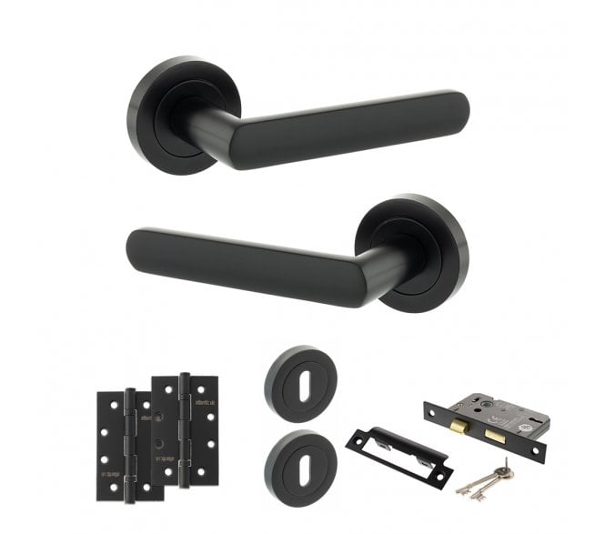 STATUS Carolina Door Handle Lock Pack (4 Slim Knuckle Hinges x2) - Matt Black