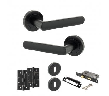 STATUS Carolina Door Handle Lock Pack (4 Slim Knuckle Hinges x2) - Matt Black