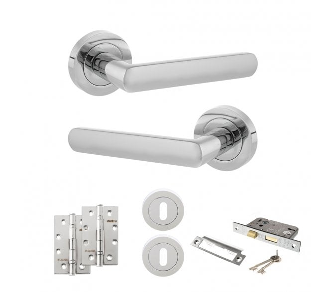 STATUS Carolina Door Handle Lock Pack (4 Slim Knuckle Hinges x2) - Polished Chrome