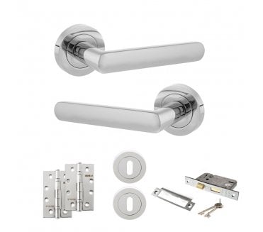 STATUS Carolina Door Handle Lock Pack (4 Slim Knuckle Hinges x2) - Polished Chrome